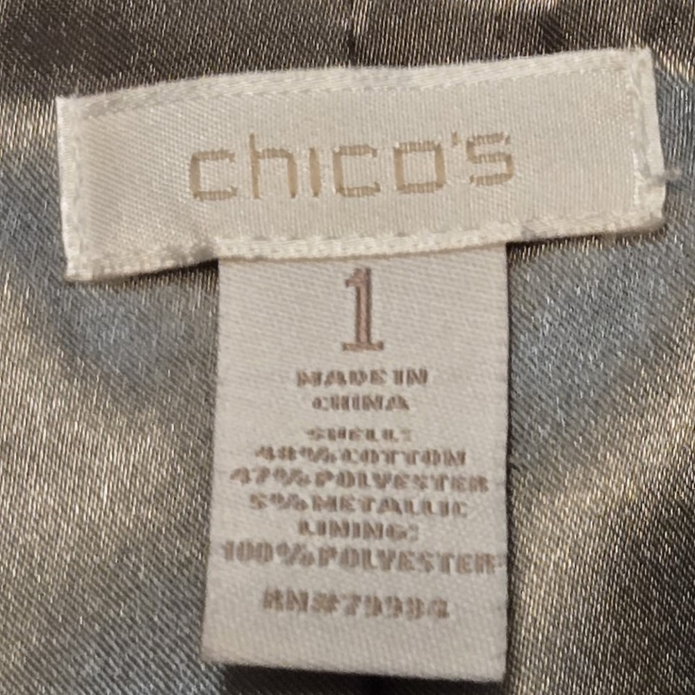 Chicos Metallic Button Front Blazer Ruffle Collar Jacket Size 1 Small - Picture 5 of 11
